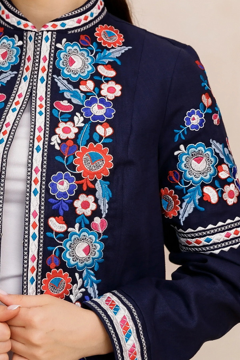 Dark blue jacket with embroidery Blossom